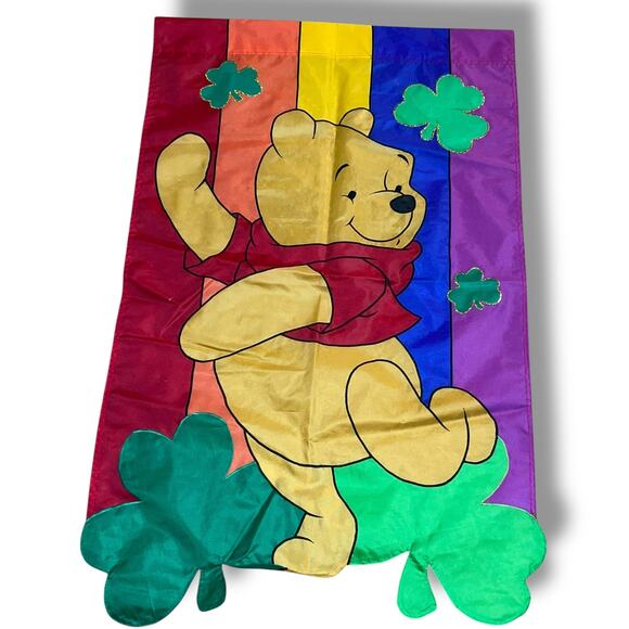 Vintage Disney Winnie the Pooh Garden Flag St Patricks Day Rainbow 27" x 44" - Picture 10 of 13